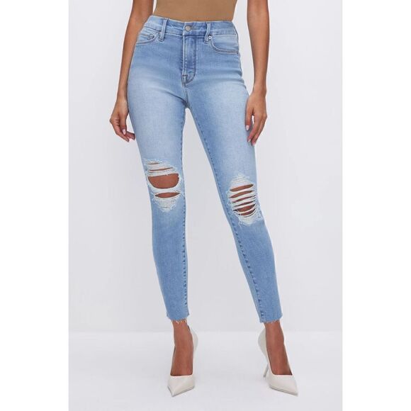 Good American Womens Good Legs Denim Jeans Sz 15 (34.5”) Distressed Stretch Plus - Picture 1 of 10